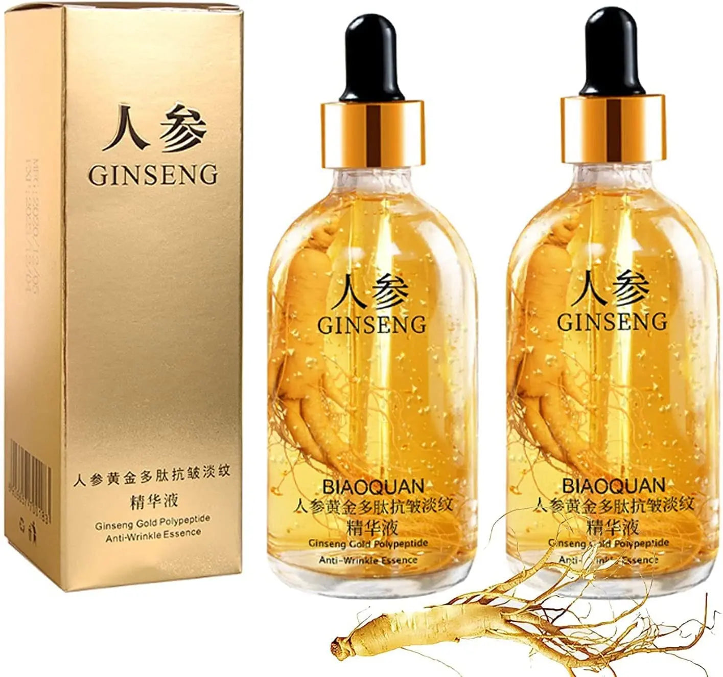 2Pcs Ginseng Polypeptide Anti-Ageing Essence, Ginseng Gold Polypeptide Anti-Ageing Essence, Ginseng Serum, for Tightening Sagging Skin Reduce Fine Lines (100 Ml) Korean Skin Care