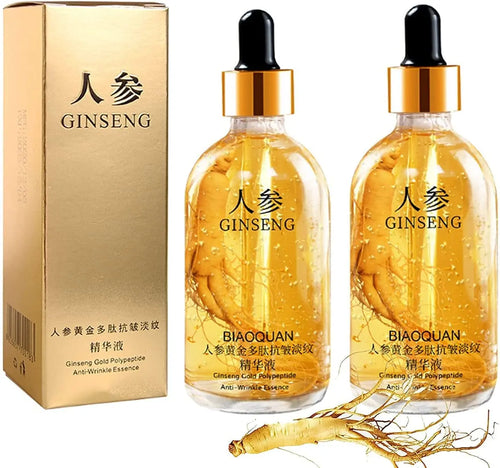 2Pcs Ginseng Polypeptide Anti-Ageing Essence, Ginseng Gold Polypeptide Anti-Ageing Essence, Ginseng Serum, for Tightening Sagging Skin Reduce Fine Lines (100 Ml) Korean Skin Care