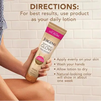 Jergens Natural Glow Brightening Daily Moisturizer + Self Tanner Tanning Lotion 10 fl oz - Imperfect Container This is Beauty US