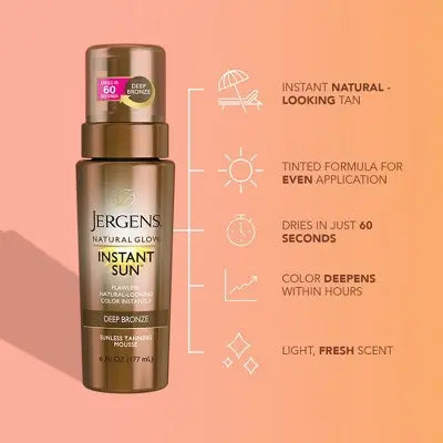 Jergens Natural Glow Instant Moisturizing Self Tanner Tanning Foam Deep Bronze 6 fl oz - New This is Beauty US