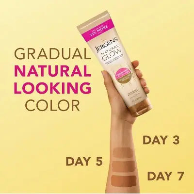 Jergens Natural Glow Brightening Daily Moisturizer + Self Tanner Tanning Lotion 10 fl oz - Imperfect Container This is Beauty US