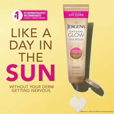 Jergens Natural Glow Brightening Daily Moisturizer + Self Tanner Tanning Lotion 10 fl oz - Imperfect Container This is Beauty US