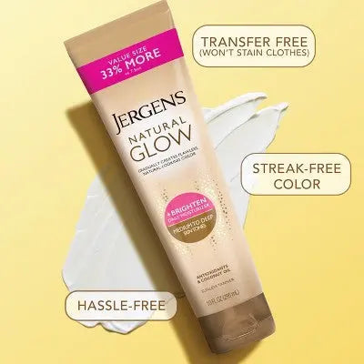 Jergens Natural Glow Brightening Daily Moisturizer + Self Tanner Tanning Lotion 10 fl oz - Imperfect Container This is Beauty US