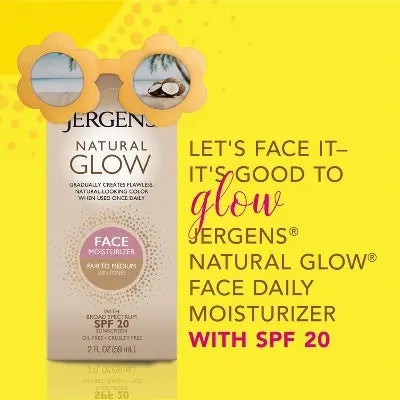 Jergens Glow Moisturizer & Self Tanner SPF 20 2 fl oz Fair to Medium - Imperfect Box This is Beauty US