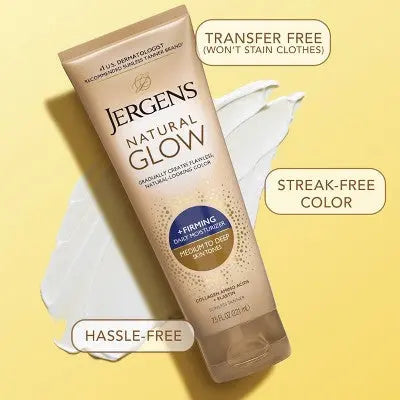 Jergens Natural Glow Skin Firming Moisturizer/Sunless Self Tanning Medium To Tan 7.5 fl oz - Imperfect Container This is Beauty US