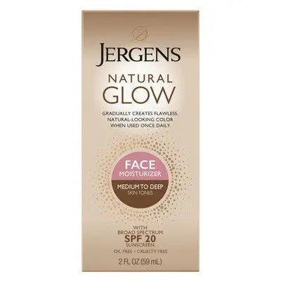 Jergens Glow Face Moisturizer Self Tanner Daily Sunscreen SPF 20 2 fl oz - Imperfect Box This is Beauty US