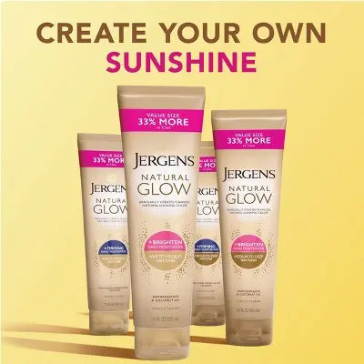 Jergens Natural Glow Brightening Daily Moisturizer + Self Tanner Tanning Lotion 10 fl oz - Imperfect Container This is Beauty US