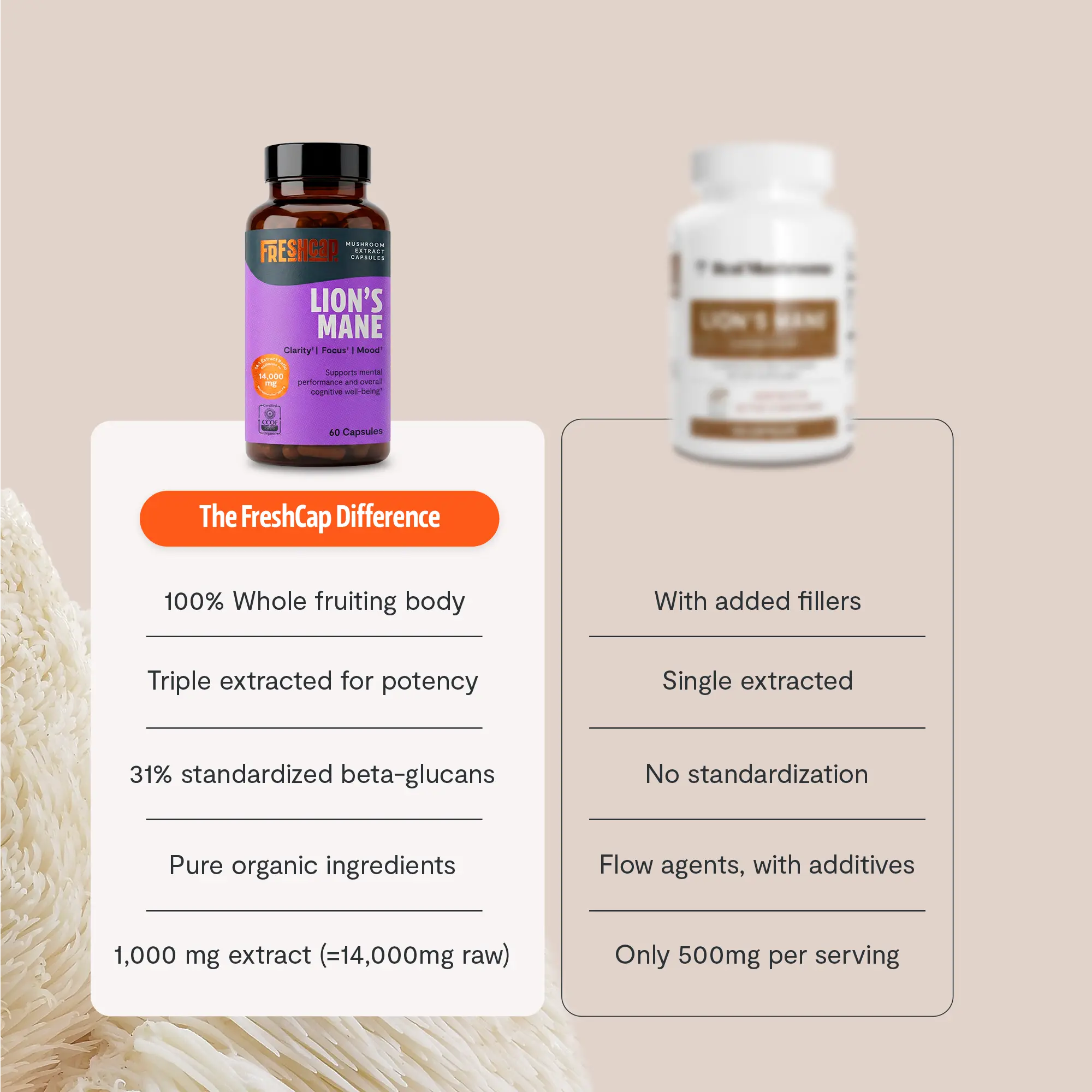 Organic Lion’s Mane Capsules FreshCap Mushrooms