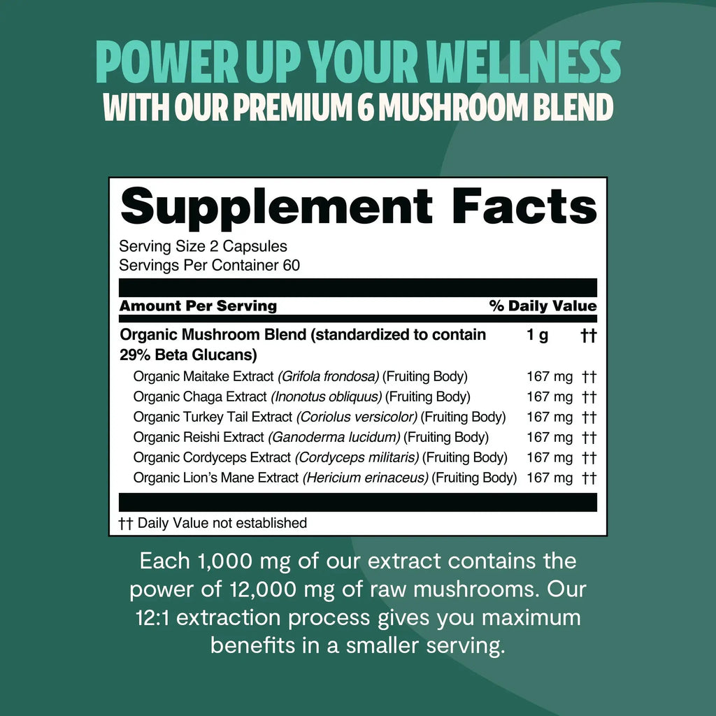 Organic Mushroom Complex Supplement Capsules FreshCap Mushrooms
