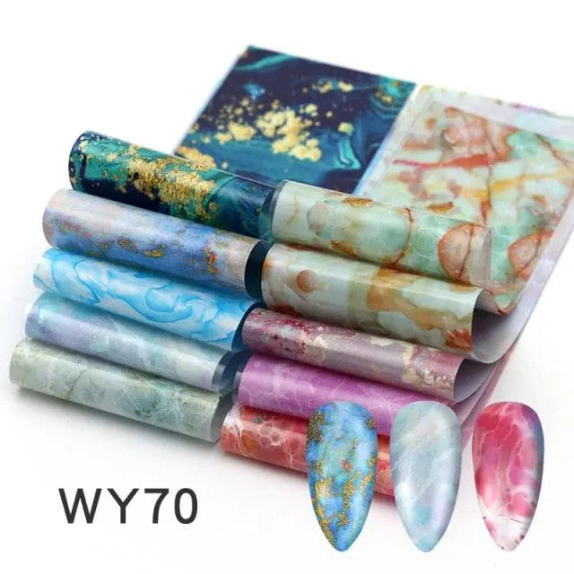 Holographic Nail Foil Transfer Set Sticker Decal Nail Art Foils Designer Marble Nail Decoration Sliders Wraps Manicure  Women Kids Girls Manicure Decoration Nail Art Supplies 3D Self-Adhesive Nail Decals Designer Nail Stickers for Acrylic Nails Stevvex