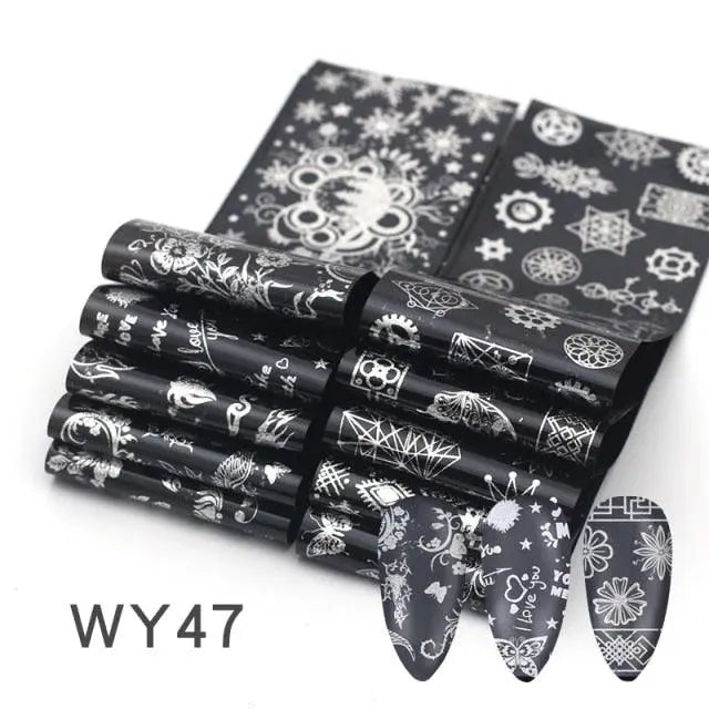 Holographic Nail Foil Transfer Set Sticker Decal Nail Art Foils Designer Marble Nail Decoration Sliders Wraps Manicure  Women Kids Girls Manicure Decoration Nail Art Supplies 3D Self-Adhesive Nail Decals Designer Nail Stickers for Acrylic Nails Stevvex