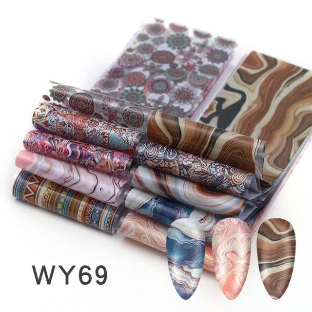 Holographic Nail Foil Transfer Set Sticker Decal Nail Art Foils Designer Marble Nail Decoration Sliders Wraps Manicure  Women Kids Girls Manicure Decoration Nail Art Supplies 3D Self-Adhesive Nail Decals Designer Nail Stickers for Acrylic Nails Stevvex