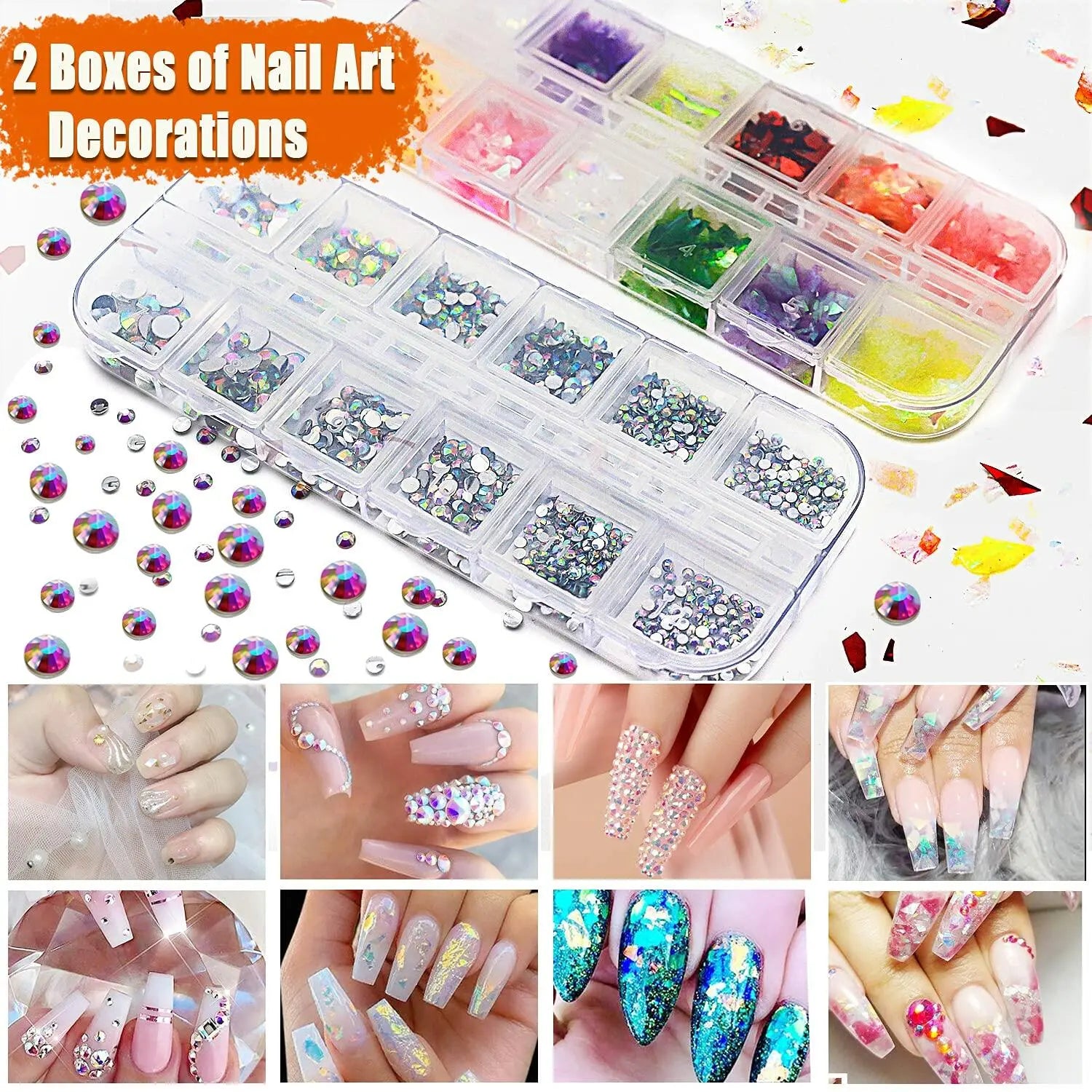 JOYJULY Nail Art Brushes Kit with Rhinestones Stickers Glitters Multi Deal US