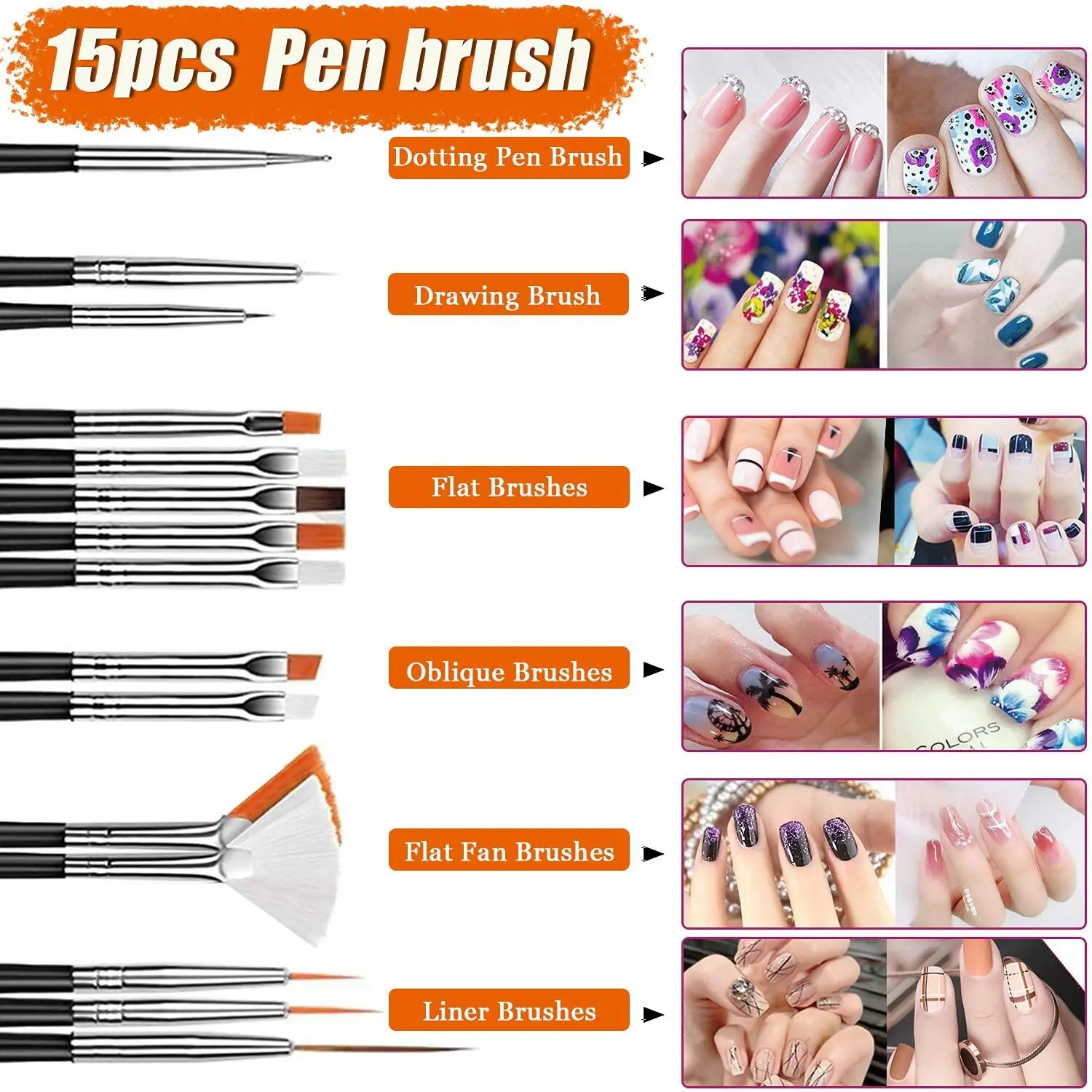 JOYJULY Nail Art Brushes Kit with Rhinestones Stickers Glitters Multi Deal US