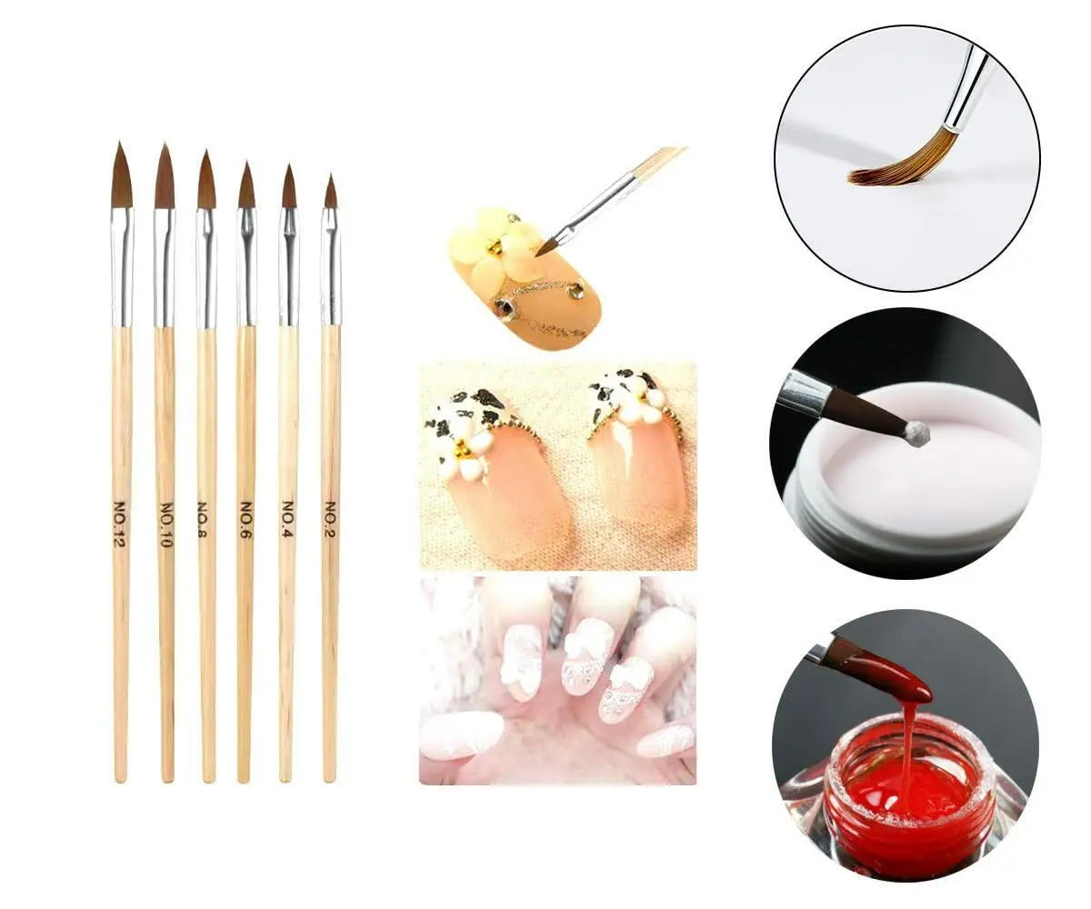 cutegodess Nail Art Brush 6PCS Nylon Wood Handle Acrylic Manicure Bronze Deal US